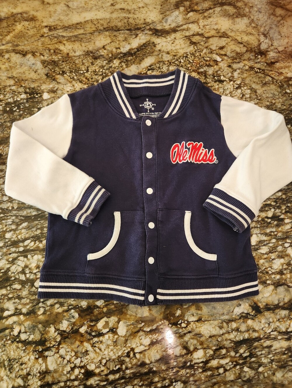 Kide Navy and White Varsity Jacket With Real Leather Belt. Sz S